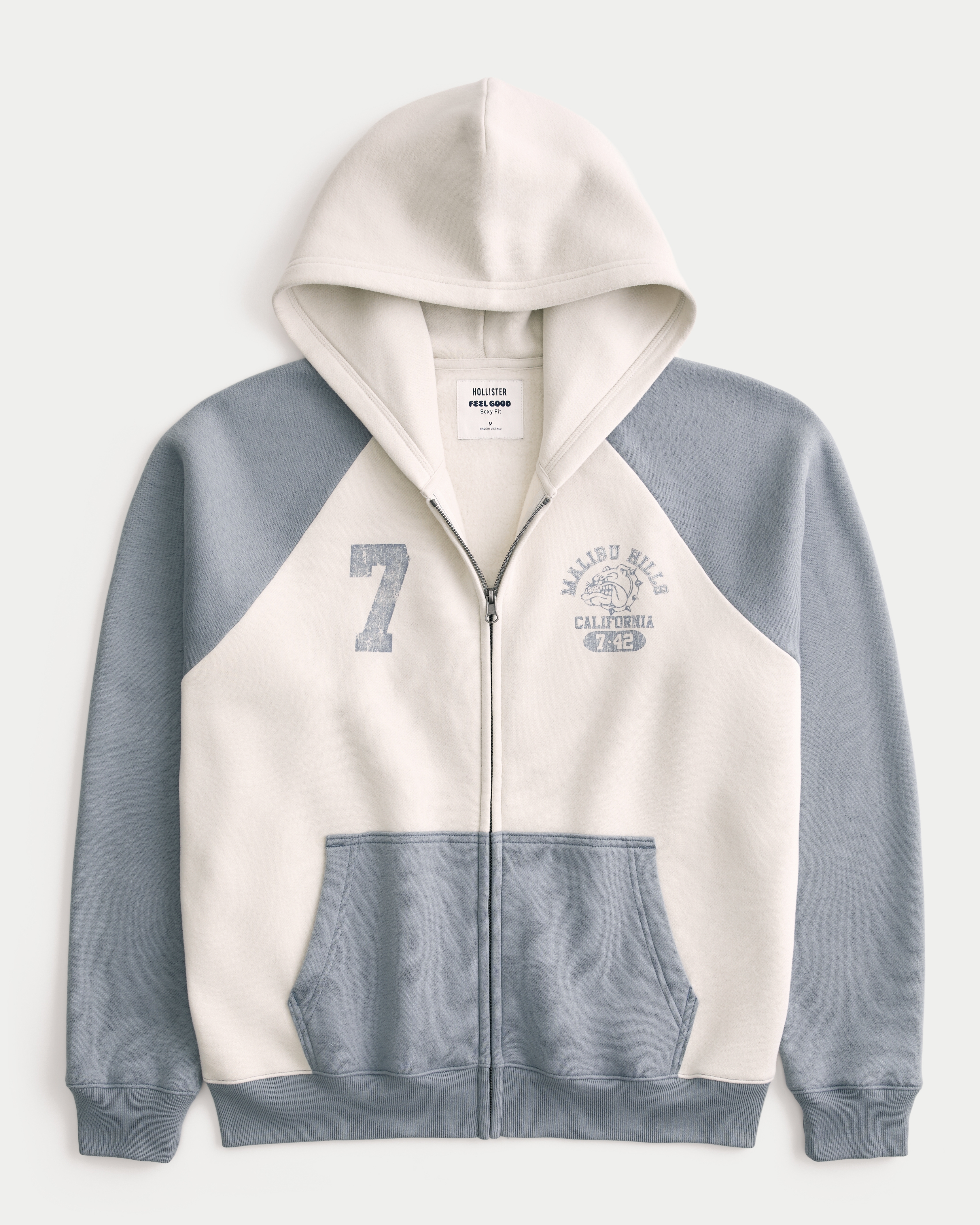 Hollister Feel Good Boxy Colorblock Zip-Up Graphic Hoodie