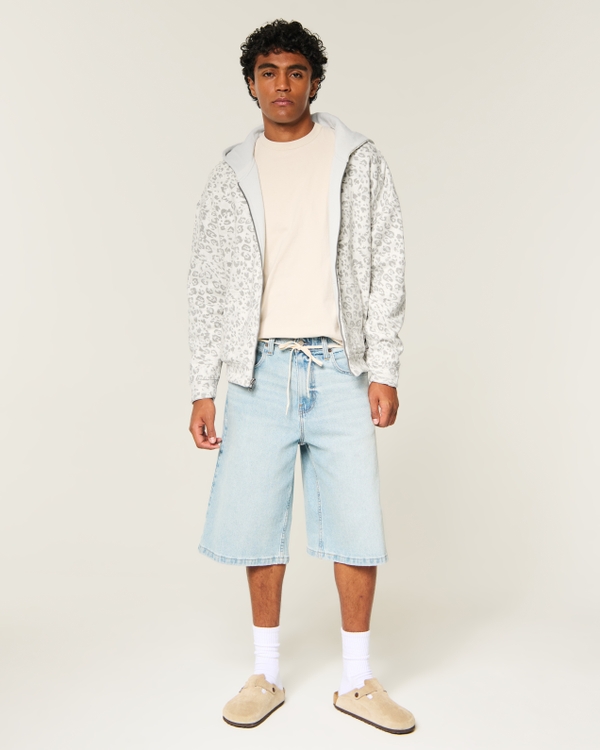 Boxy Reversible Zip-Up Hoodie, Light Gray - Light Gray Print view 2