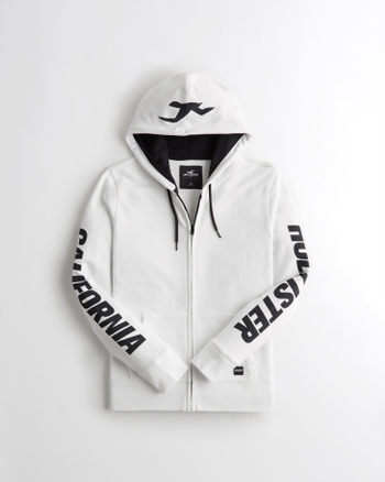 Hombres Sudadera de felpa con capucha, logo estampado y cremallera Hombres Partes superiores | HollisterCo.com