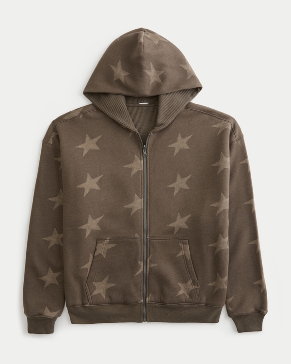 Reversible Waffle-Lined Zip-Up Hoodie, Brown view 1