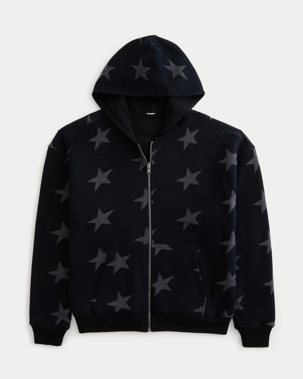 Reversible Waffle-Lined Zip-Up Hoodie, Black view 1