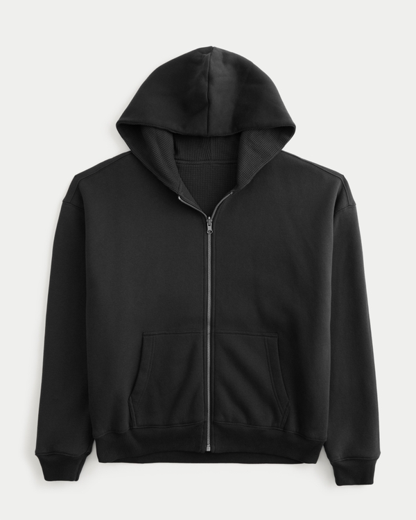 Reversible Waffle-Lined Zip-Up Hoodie, Charcoal view 2