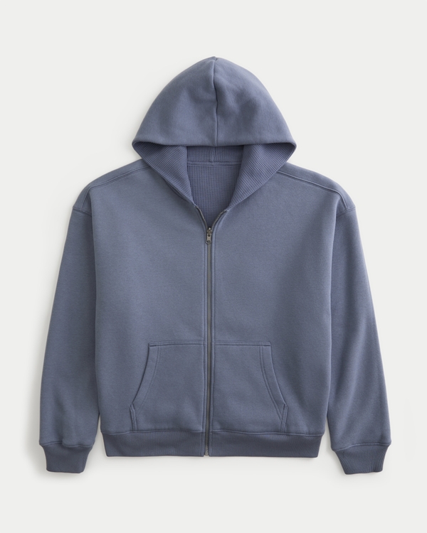Reversible Waffle-Lined Zip-Up Hoodie, Dark Blue view 2