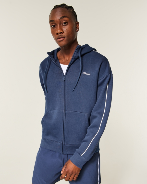 Boxy Everyday Cooling Zip-Up Snorkel Hoodie, Navy view 1