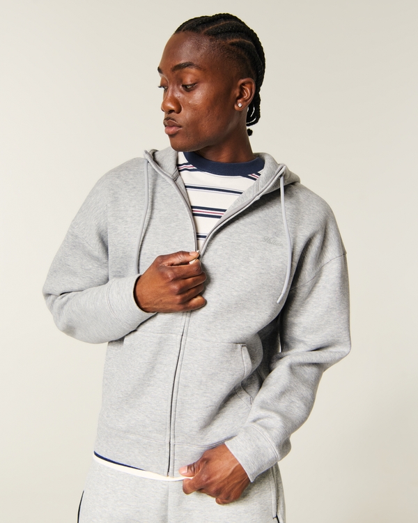 Boxy Everyday Cooling Zip-Up Snorkel Hoodie, Heather Gray view 1