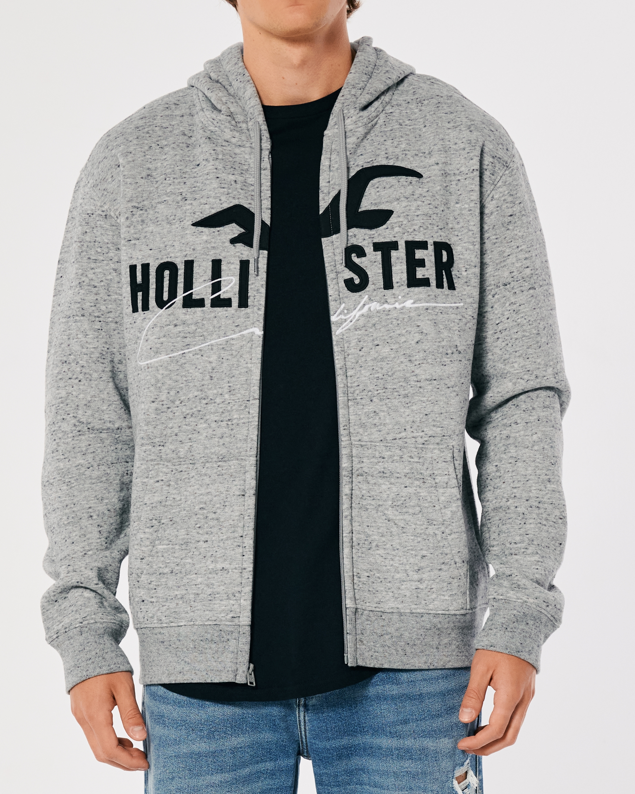 Hollister logo hotsell full zip hoodie