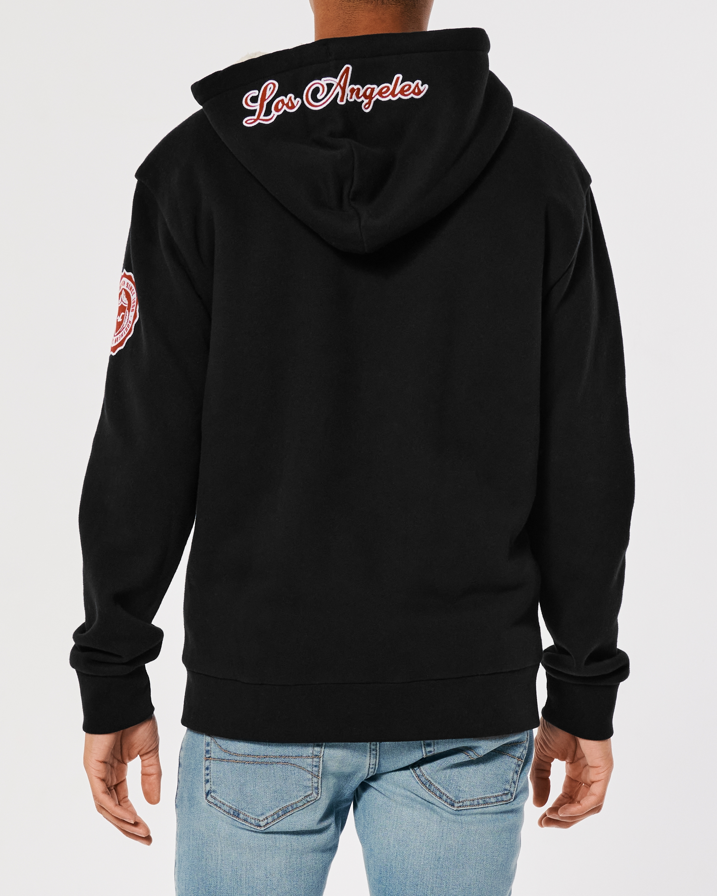 Hollister Sherpa Lined Embroidered Graphic Full Zip Hoodie Mall