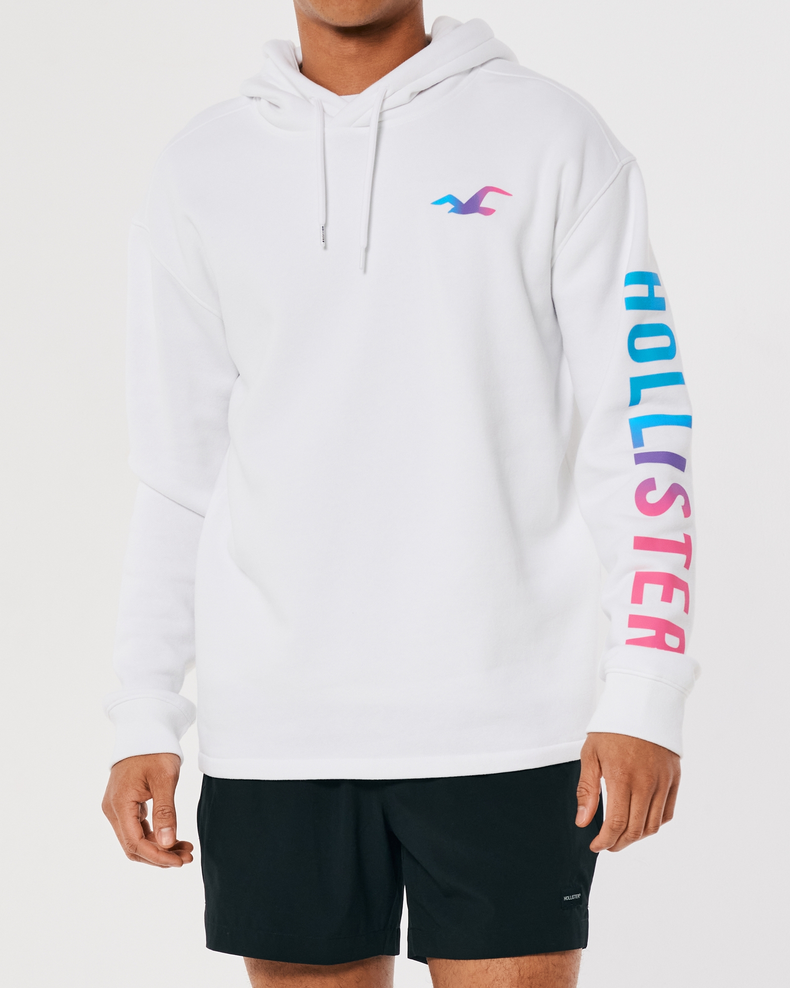 Men's Logo Graphic Hoodie in White Size S from Hollister