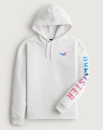 Hollister Holographic Ombré Logo Hoodie in White for Men