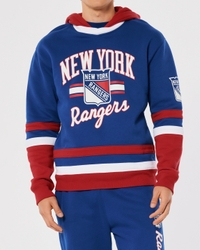 Men's Relaxed New York Rangers Graphic Hockey Jersey Hoodie in Blue Size M from Hollister