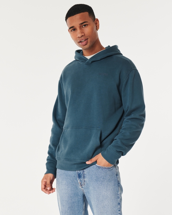 Hollister Hooded Denim Jacket With Gray Sweat Sleeves And Hood In Mid Wash  in Blue for Men