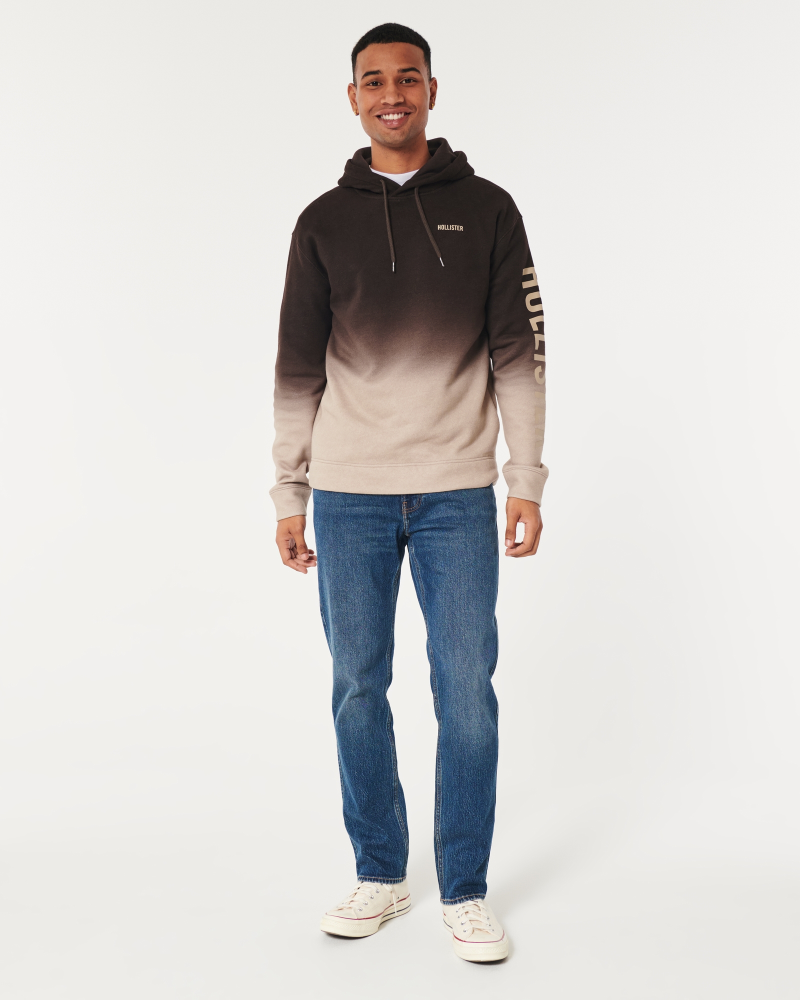 Hollister Ombre Logo Graphic Hoodie in Brown for Men