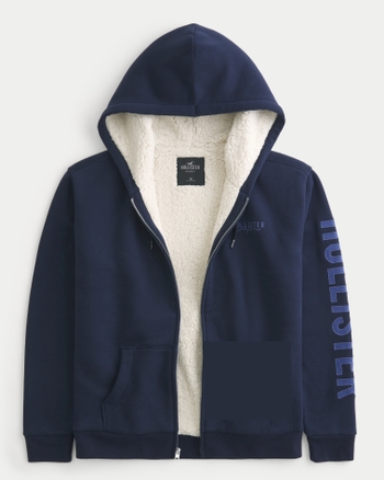 Men s Faux Shearling Lined Zip Up Hoodie Men s Sale Hollister Co
