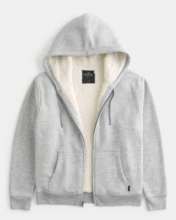 Men's Relaxed Faux Shearling-Lined Full-Zip Hoodie