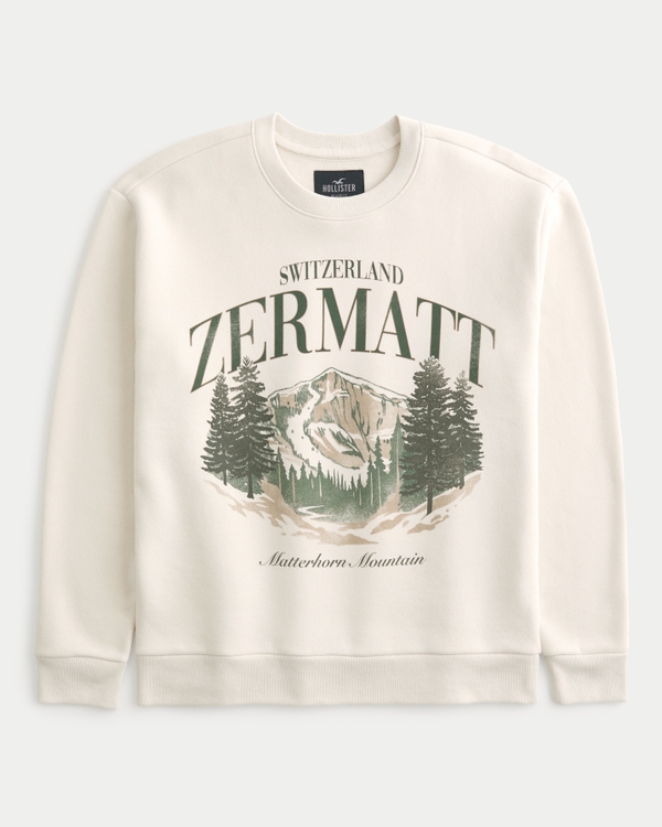 Zermatt Switzerland Graphic Crew Sweatshirt, Cream