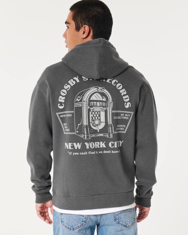 Relaxed Crosby Street Records Graphic Hoodie, Dark Grey