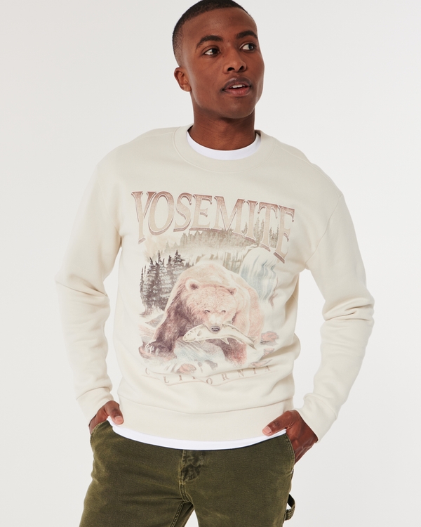 Relaxed Yosemite Graphic Crew Sweatshirt, Cream