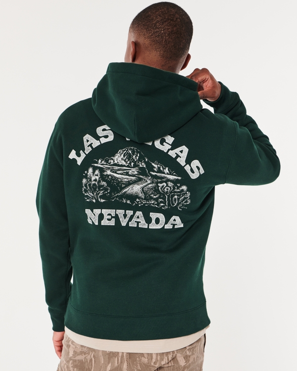 Relaxed Las Vegas Nevada Graphic Hoodie, Dark Green