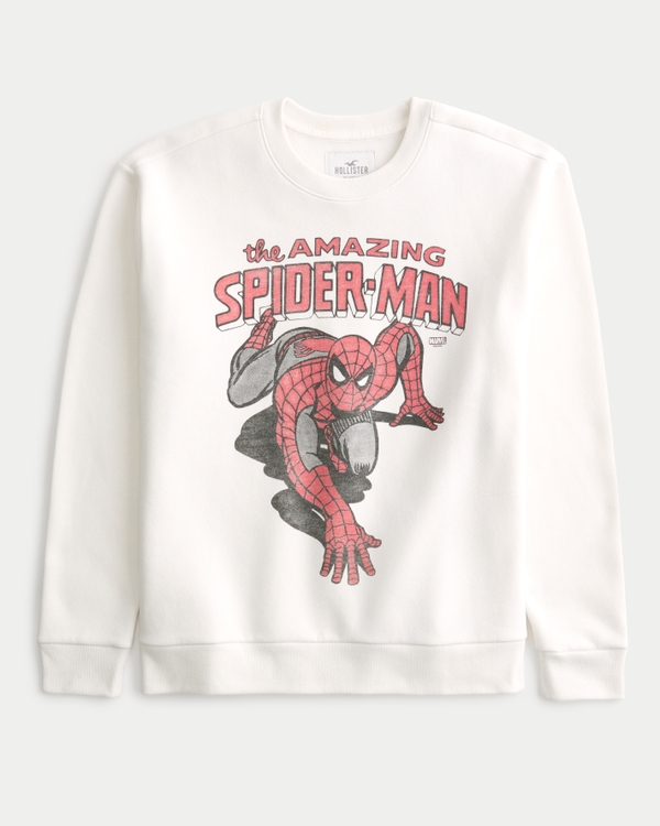 Relaxed Spider-Man Graphic Crew Sweatshirt, Off White - Spiderman
