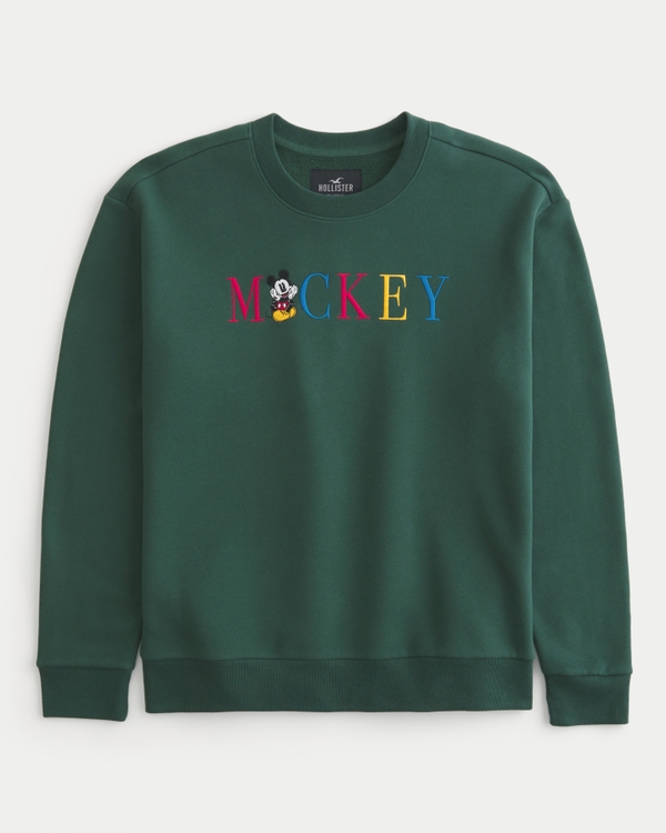 Relaxed Mickey Mouse Graphic Crew Sweatshirt, Dark Green