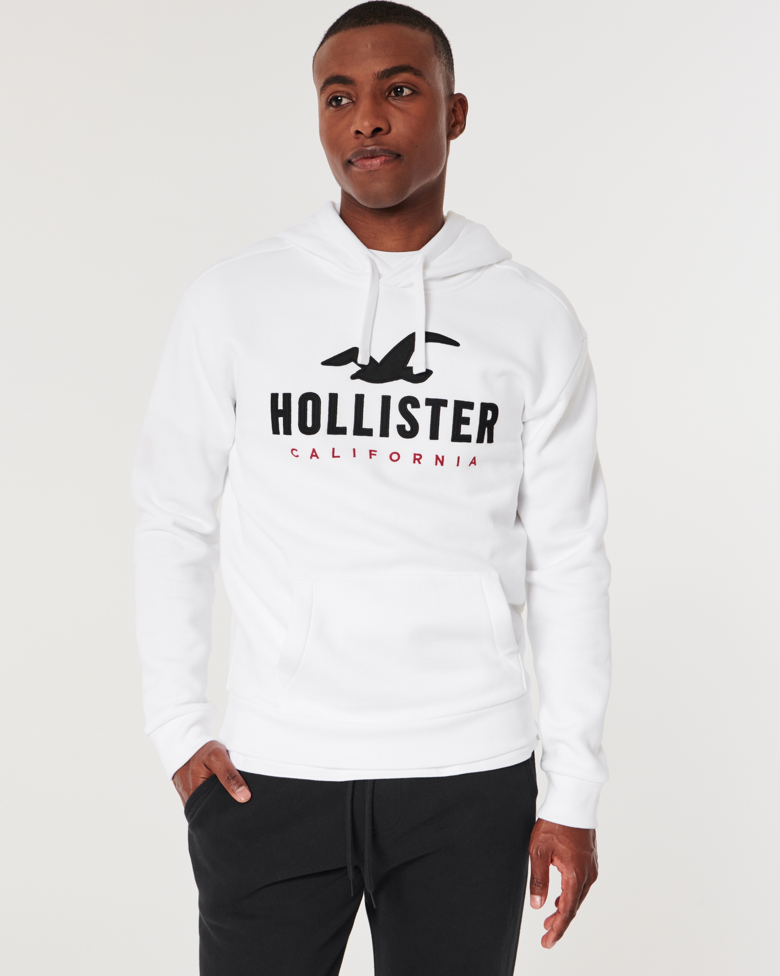 Hollister Hoodie mens XS Blue logo pocket drawstring embroidered