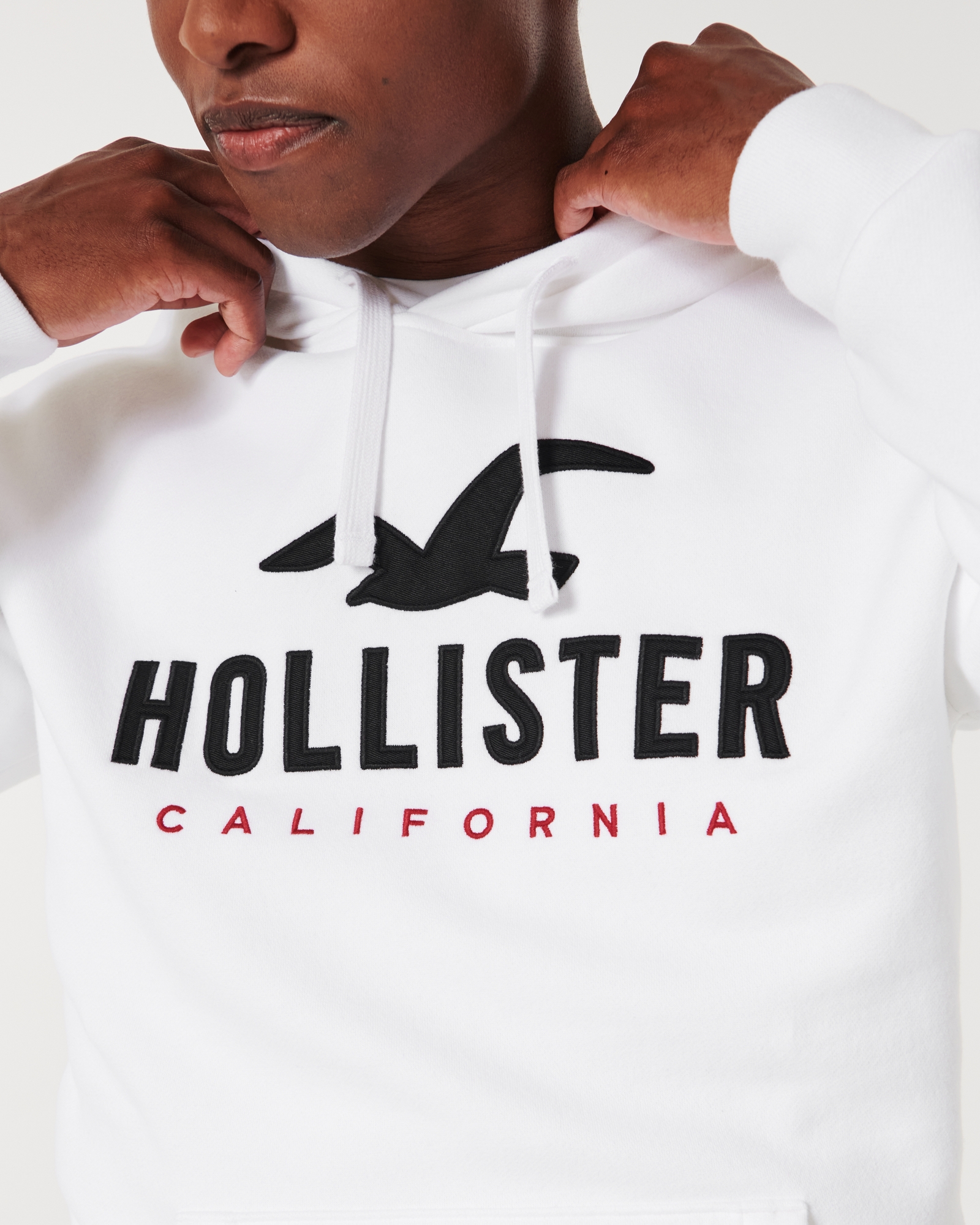 Hollister hoodie with arm print logo in white