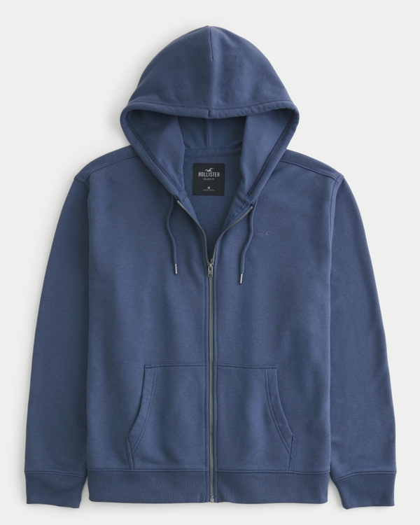 Relaxed Terry Fleece Zip-Up Hoodie, Washed Navy
