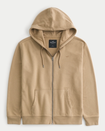 Hollister small scale logo relaxed fit hoodie with zip pocket in brown