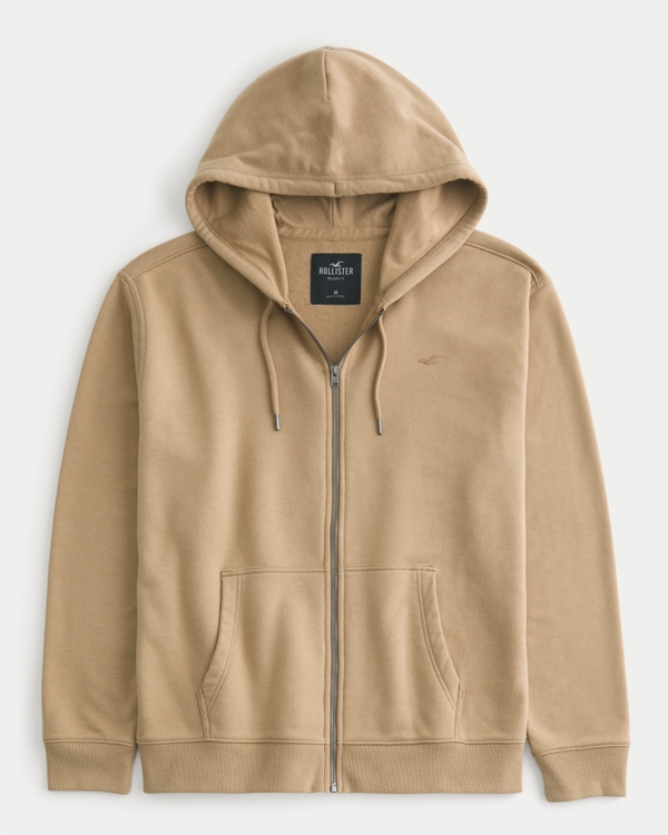 Relaxed Terry Fleece Zip-Up Hoodie, Light Brown