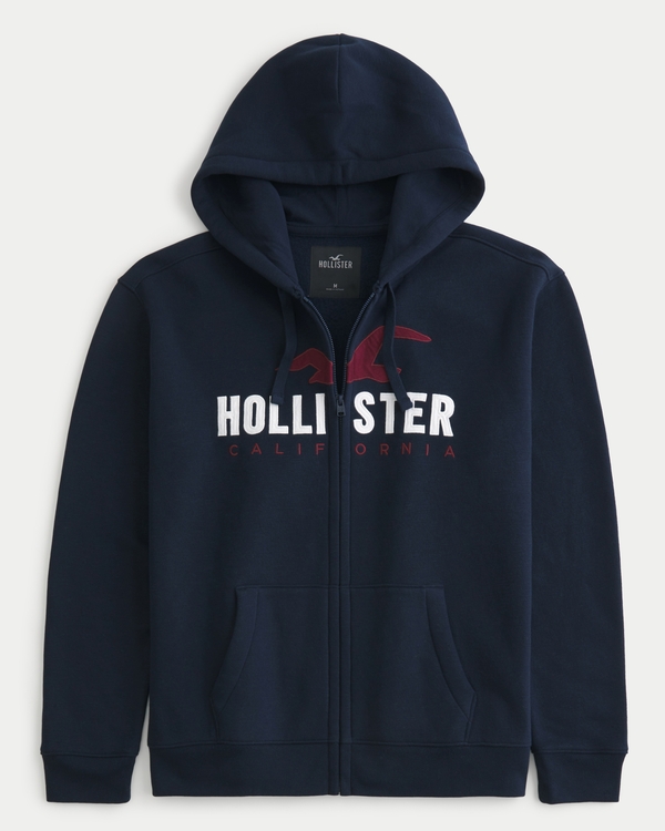 Zip-Up Logo Graphic Hoodie, Navy