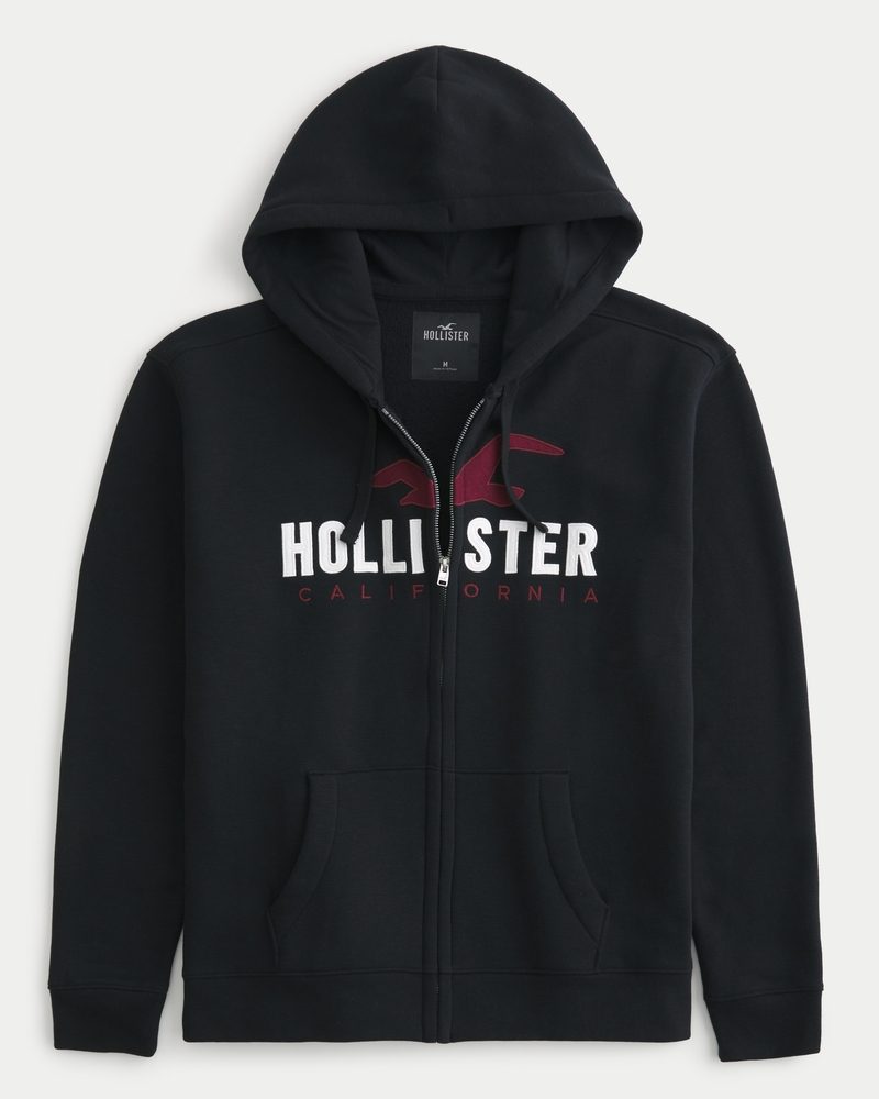 Hollister Men’s Hoodie Full Zip Gray California Sign Size S Small