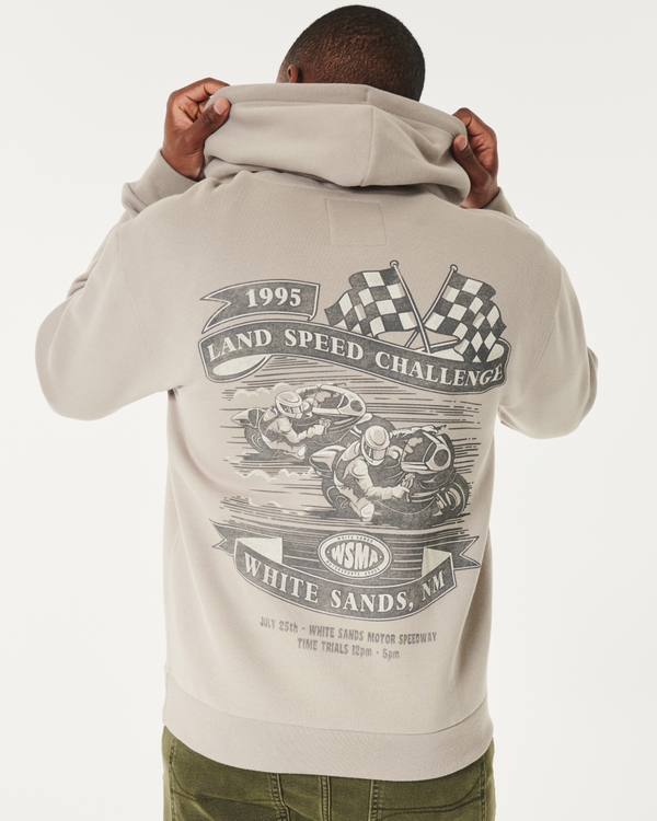 Relaxed Motorcycle Racing Graphic Hoodie