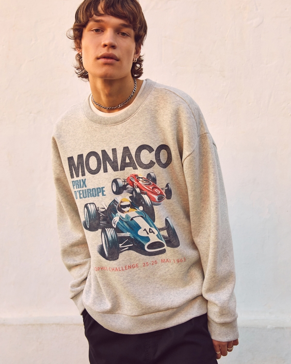 Relaxed Monaco Racing Graphic Crew Sweatshirt, Light Heather Grey - Monaco