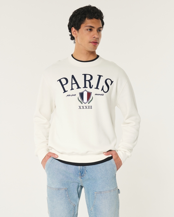 Relaxed Paris Graphic Crew Sweatshirt, Off White