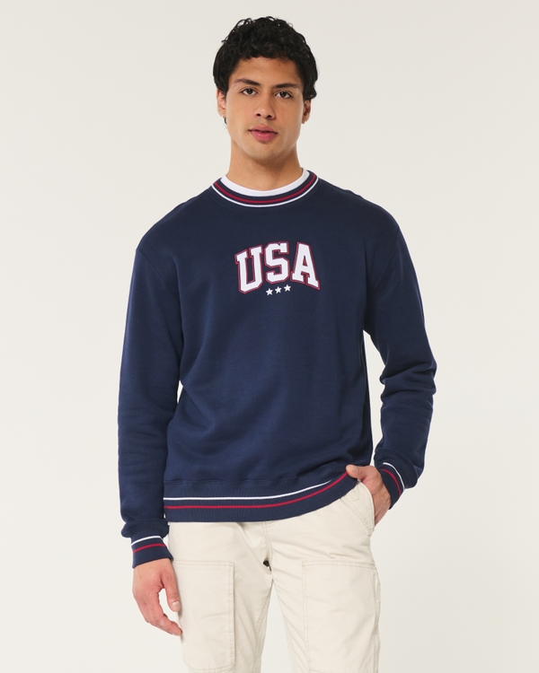 Relaxed USA Graphic Crew Sweatshirt, Navy