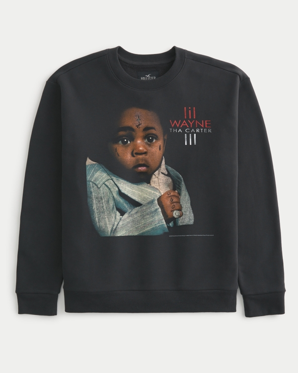 Relaxed Lil Wayne Graphic Crew Sweatshirt, Black - Lil Wayne