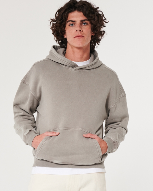Boxy Hoodie, Washed Light Brown