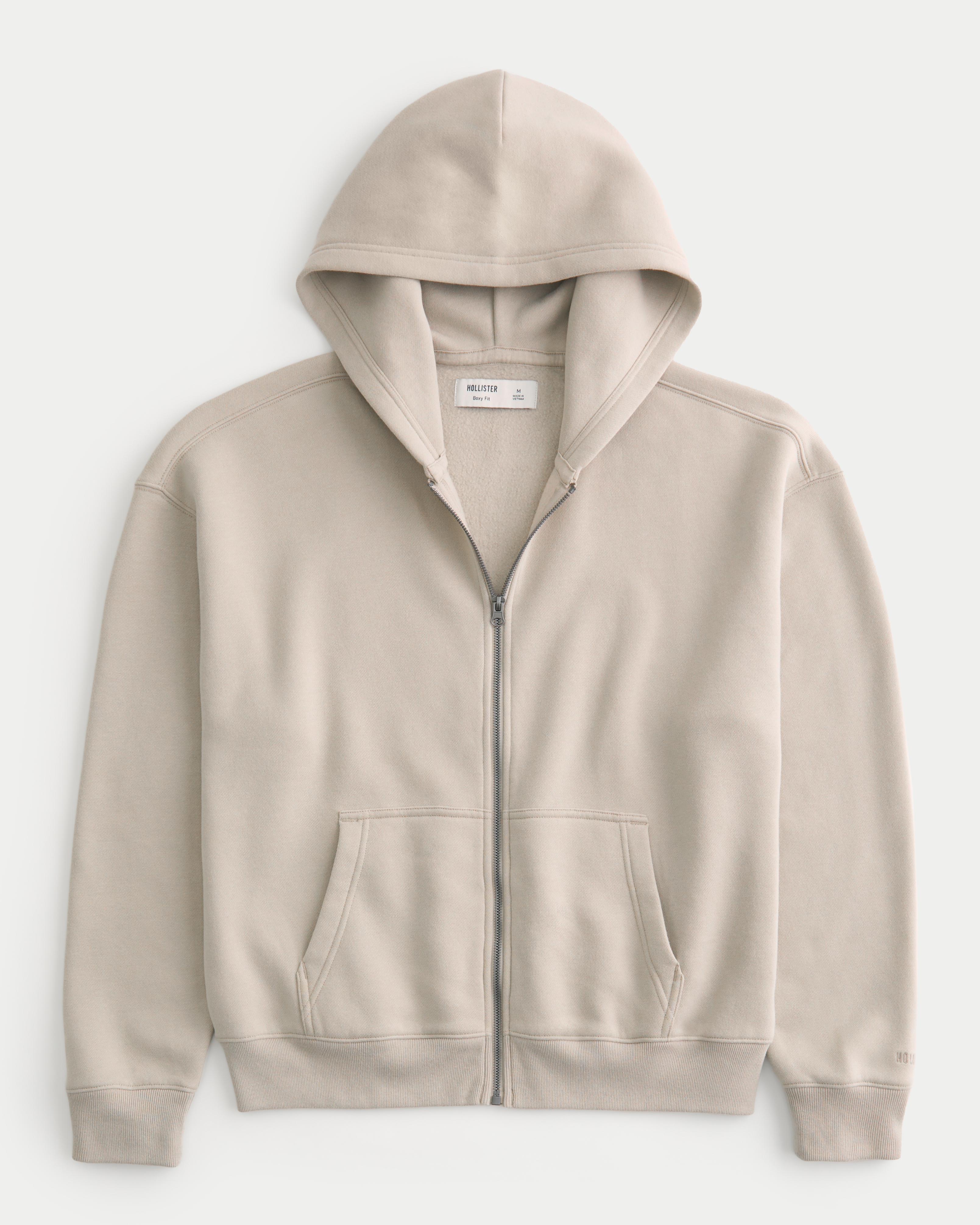 Men s Boxy Zip Up Hoodie in Cream Size XXL from Hollister