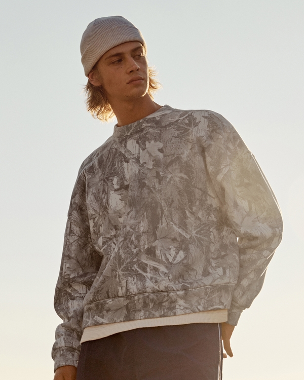 Boxy Camo Crew Sweatshirt, Tan Camo