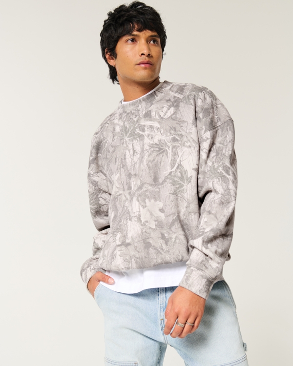 Boxy Camo Crew Sweatshirt, Tan Camo