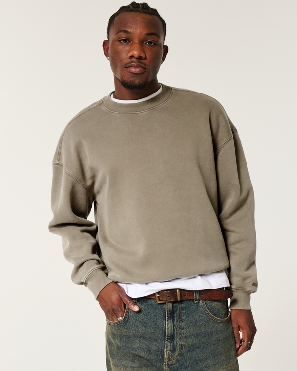 Boxy Washed Crew Sweatshirt, Tan