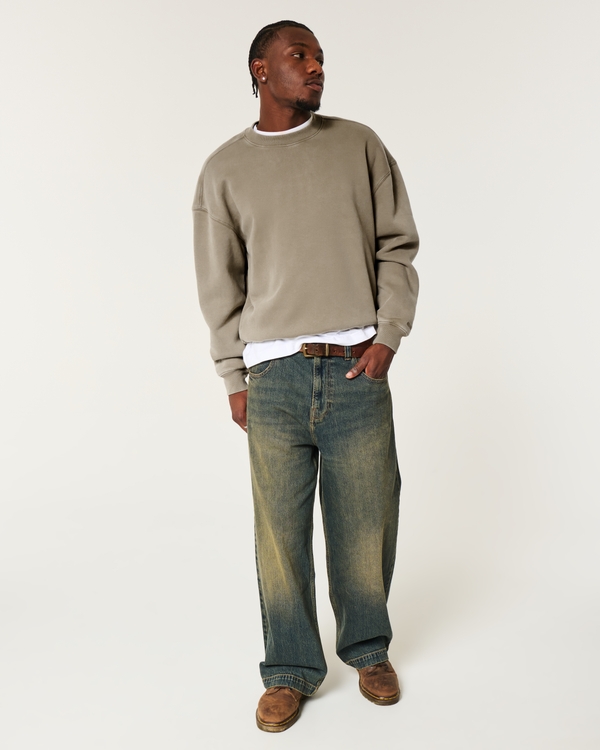 Boxy Washed Crew Sweatshirt, Tan view 2