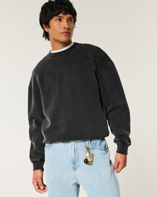 Boxy Washed Crew Sweatshirt, Washed Black