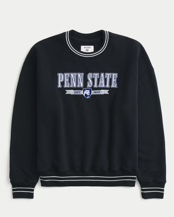 Boxy Penn State University Graphic Crew Sweatshirt, Black - Psu