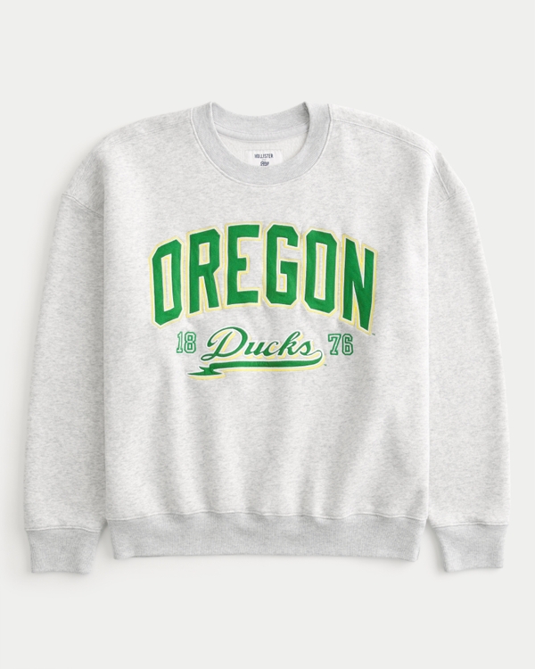 Boxy University of Oregon Ducks Graphic Crew Sweatshirt, Light Heather Gray - Oregon