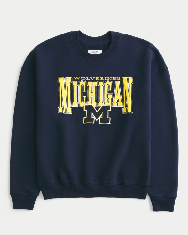 Boxy University of Michigan Graphic Crew Sweatshirt, Navy - Um