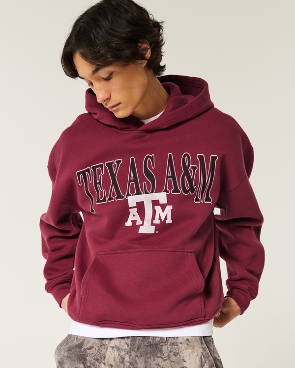 Boxy Texas A&M University Aggies Graphic Hoodie, Burgundy view 1