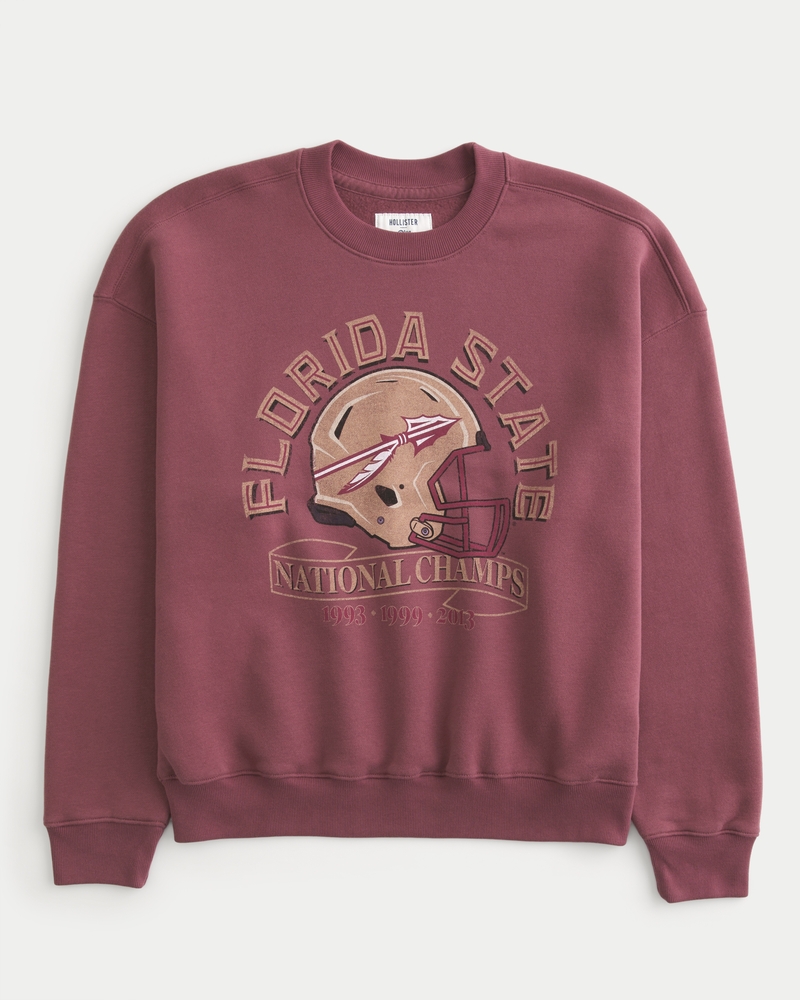 Men s Boxy Florida State University Graphic Crew Sweatshirt Men s Tops HollisterCo
