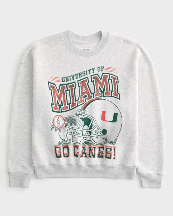 Boxy University of Miami Graphic Crew Sweatshirt, Light Heather Gray - Miami