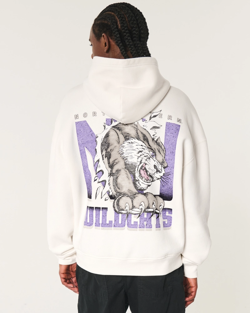 Boxy Northwestern University Wildcats Graphic Hoodie